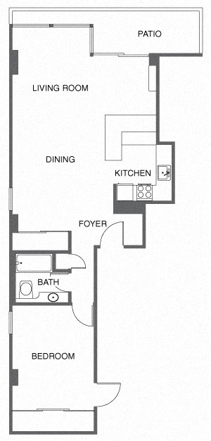 Floor plan for 1 bed, 1 bath
